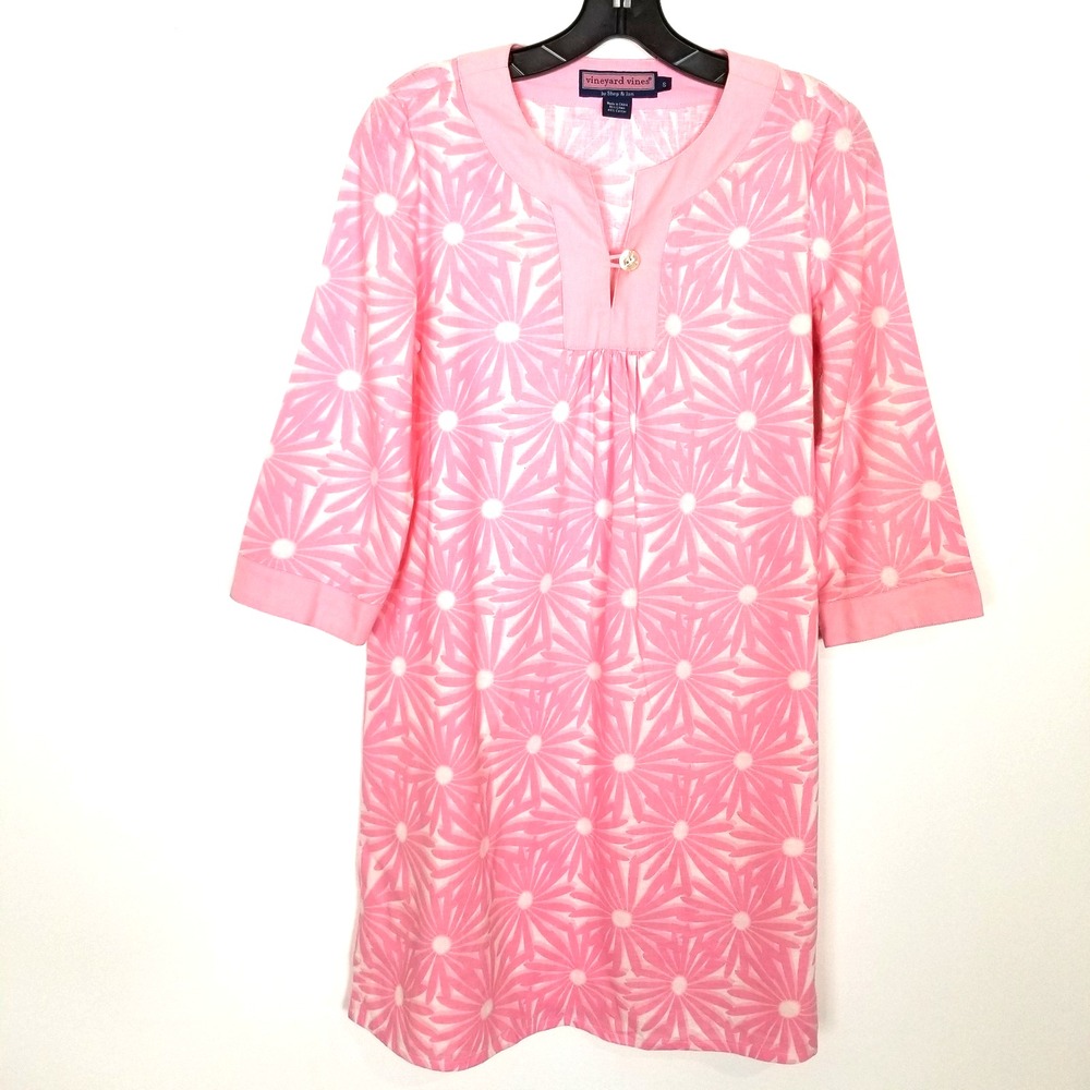 Vineyard Vines Women Floral Linen Blend Dress Sz‎ S Pink Summer Resort Vacation